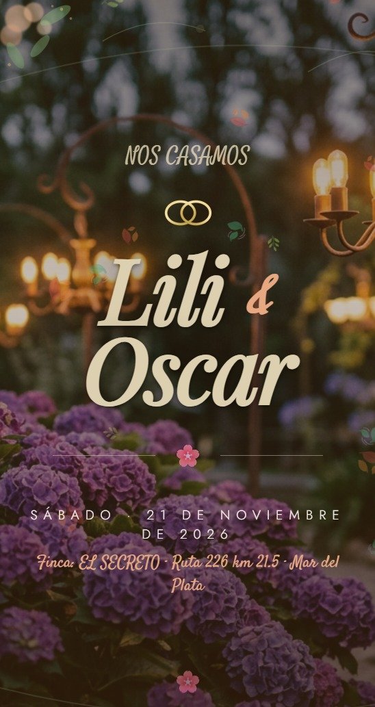 Vista móvil de invitación digital - Lili y Oscar